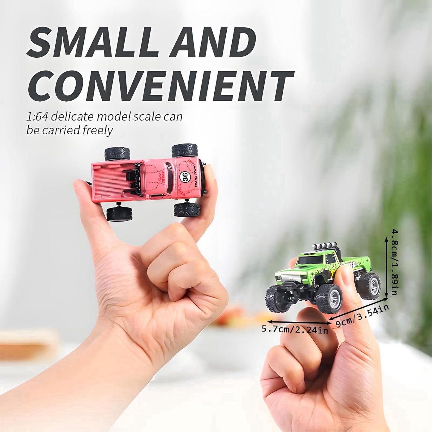Mini RC Car, 1/64 Scale Mini Remote Control Monster Truck with Trailer